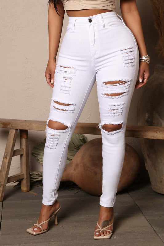 Driprime DimePiece TM. Black/White Ripped Skinny Strech Jeans (Women's)