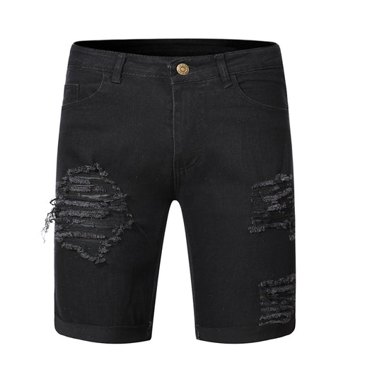 Driprime Streetwear Ripped Black Denim Shorts (Men's)