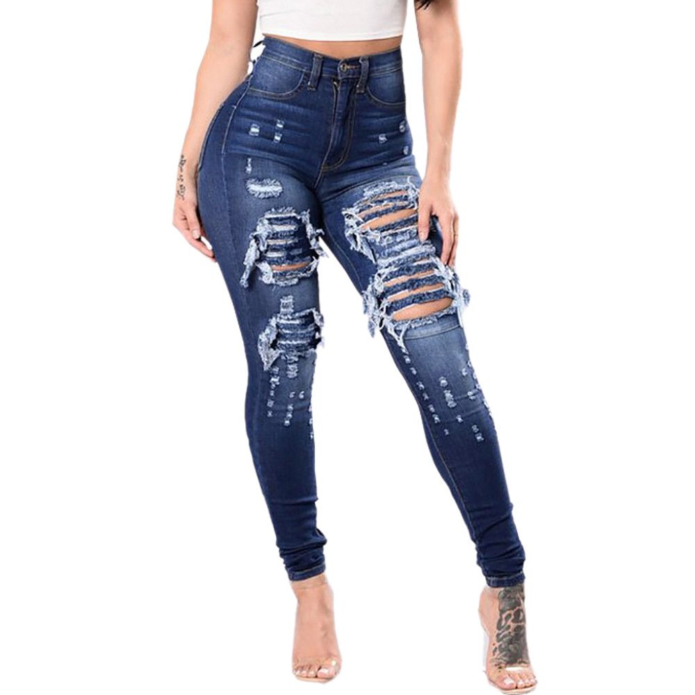 Driprime DimePiece TM. High Waisted RipShred Denim Pants Women's)