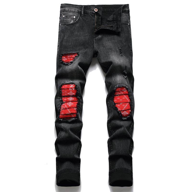 Driprime Streetwear Skinny Patched Biker Jeans (Men's)