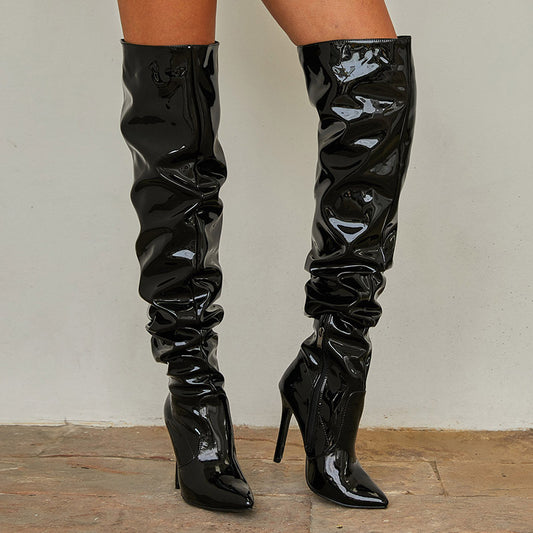 Driprime SuperModela TM. Stiletto Patent Leather / Back Zip (Boots Over Sexy Knees)