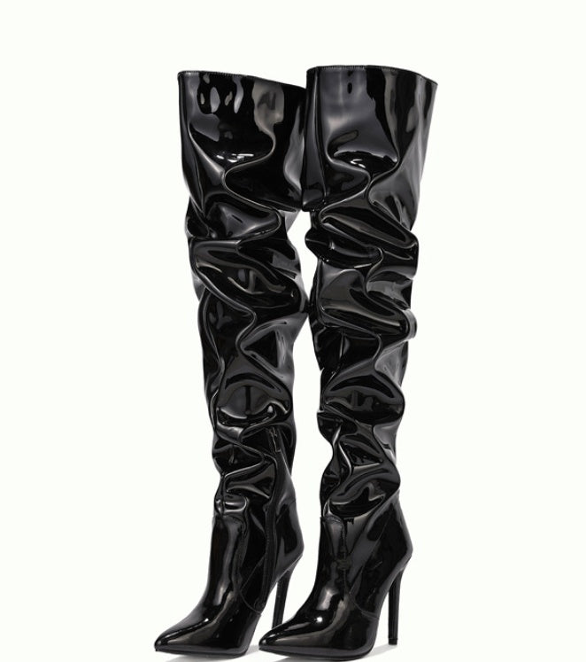 Driprime SuperModela TM. Stiletto Patent Leather / Back Zip (Boots Over Sexy Knees)