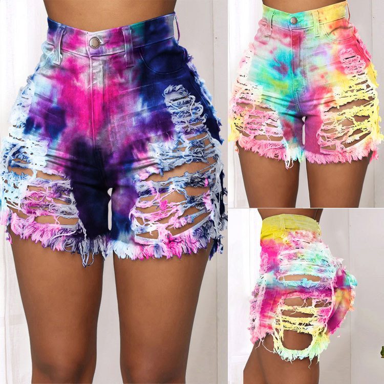 Driprime DimePiece TM. High Waist Tie-Dye Design Denim Shorts (Women's)