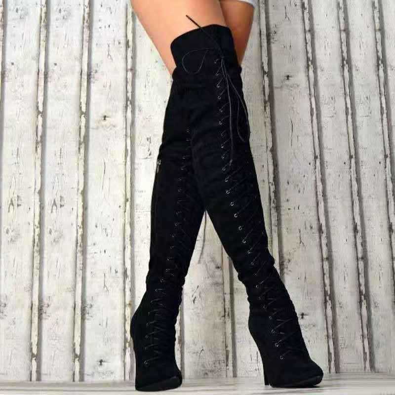 Driprime SuperModel TM. Stiletto Suede Laced Up (Boots Over Knees)