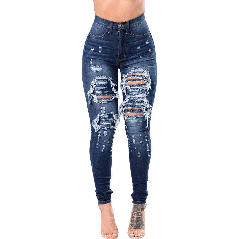 Driprime DimePiece TM. High Waisted RipShred Denim Pants Women's)