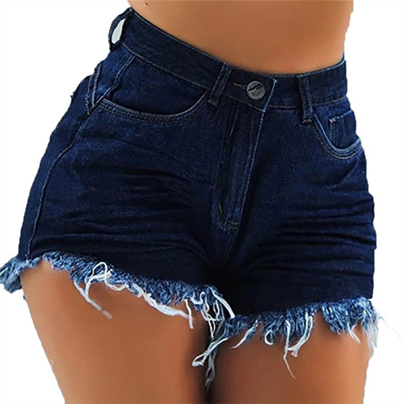 Driprime DimePiece TM. Mid-Waist Ripped Fringed Denim Shorts (Women's)