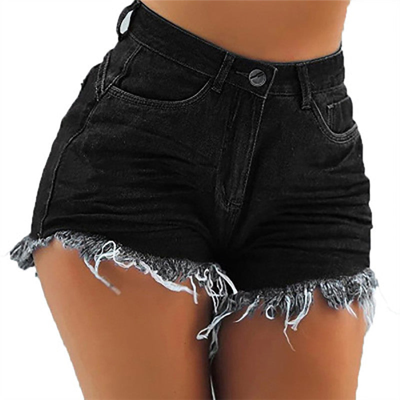 Driprime DimePiece TM. Mid-Waist Ripped Fringed Denim Shorts (Women's)