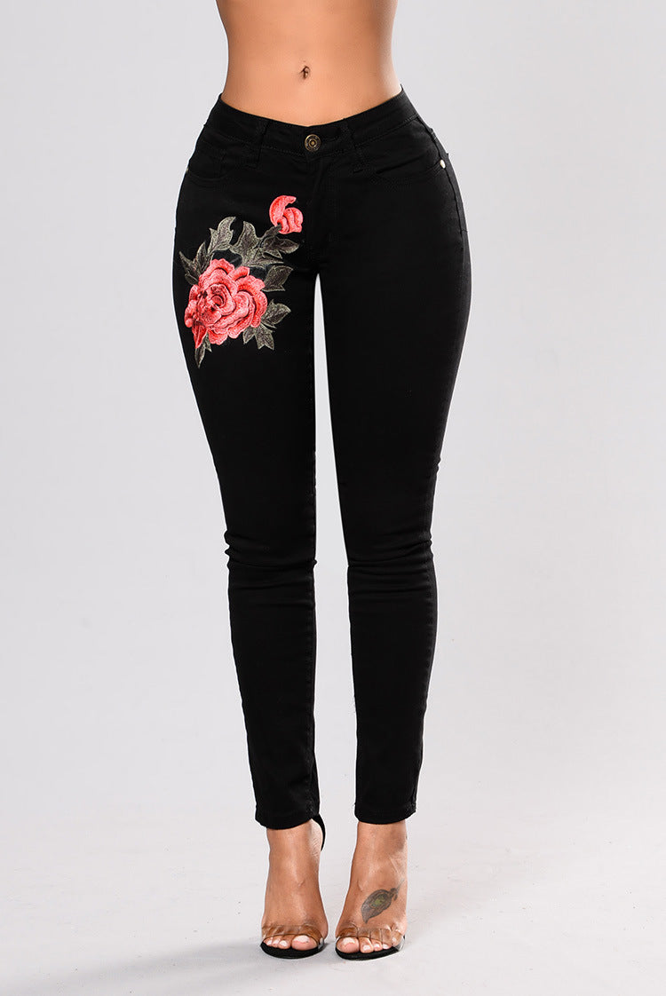 Driprime SnatchWaist TM. Rose Embroidered Black Skinny (Women's)