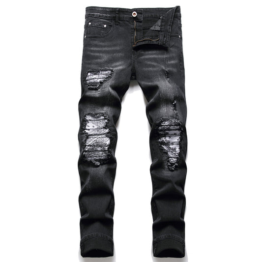 Driprime Streetwear Skinny Patched Biker Jeans (Men's)