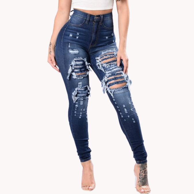 Driprime DimePiece TM. High Waisted RipShred Denim Pants Women's)