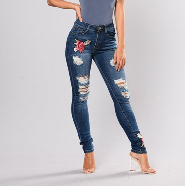 Driprime SnatchWaist TM. Rose Embroidered Black Skinny (Women's)