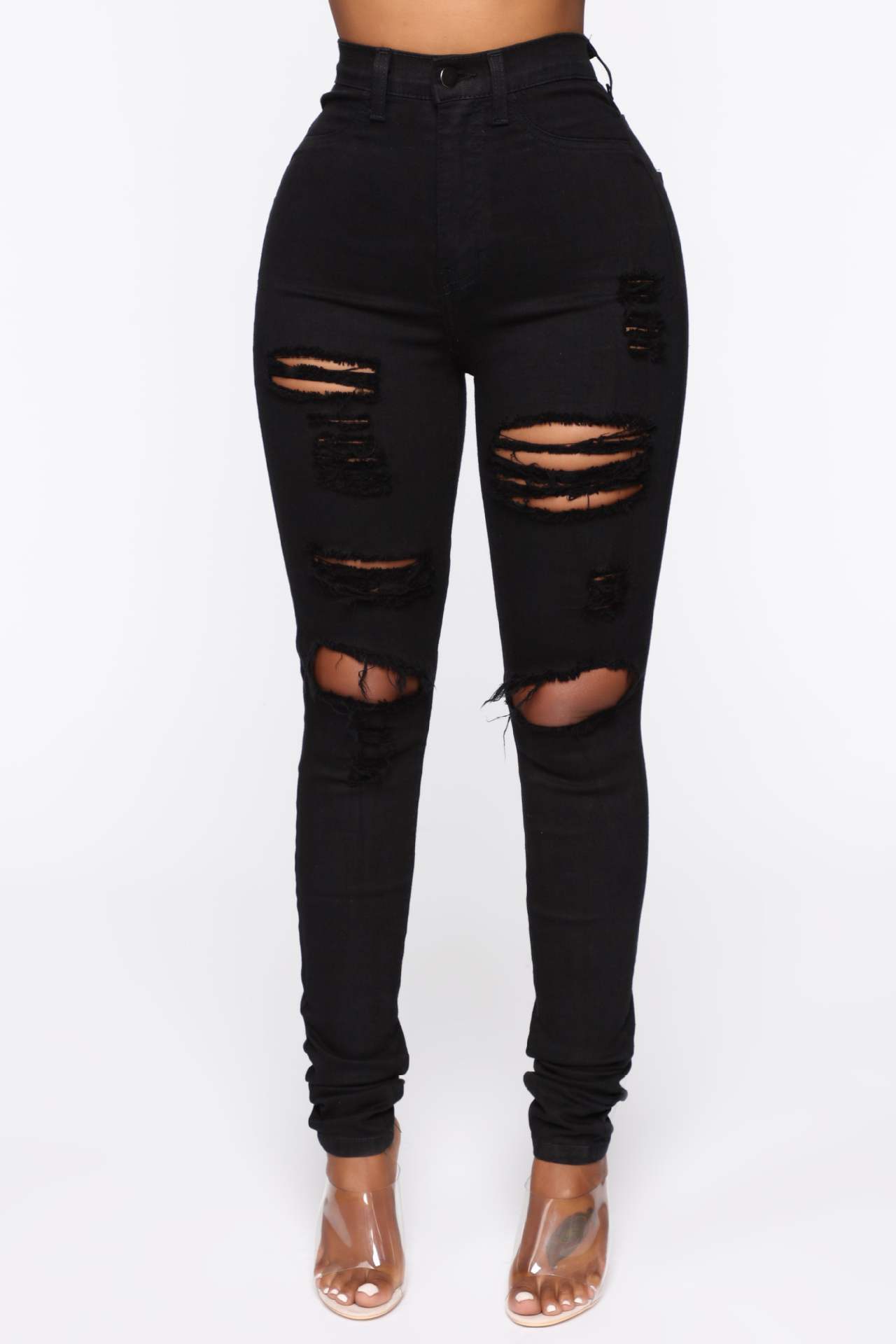 Driprime DimePiece TM. Black/White Ripped Skinny Strech Jeans (Women's)