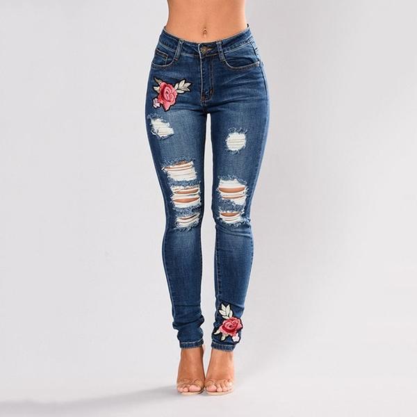 Driprime SnatchWaist TM. Rose Embroidered Black Skinny (Women's)