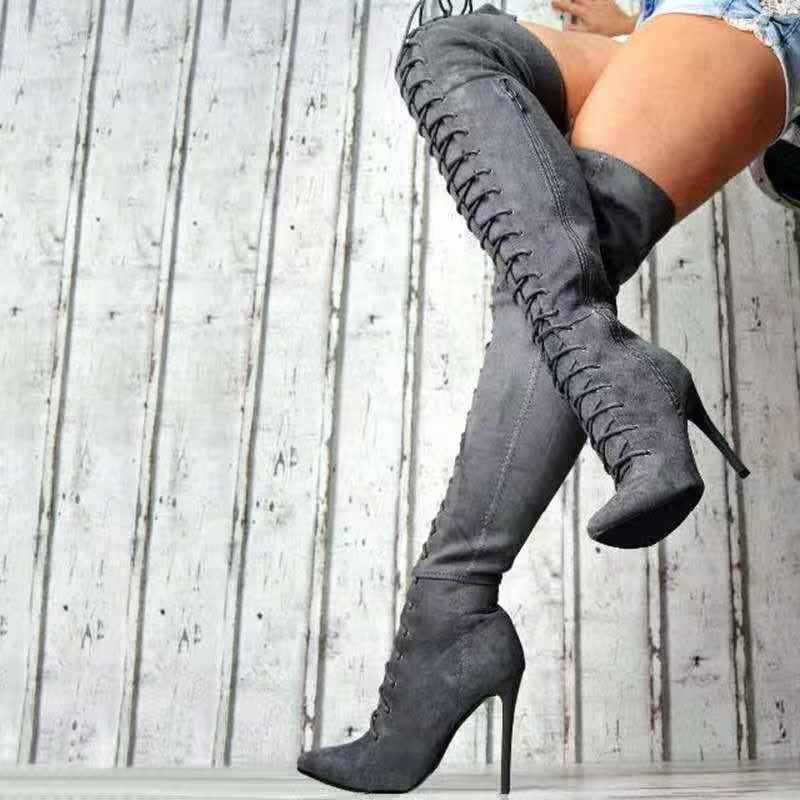 Driprime SuperModel TM. Stiletto Suede Laced Up (Boots Over Knees)