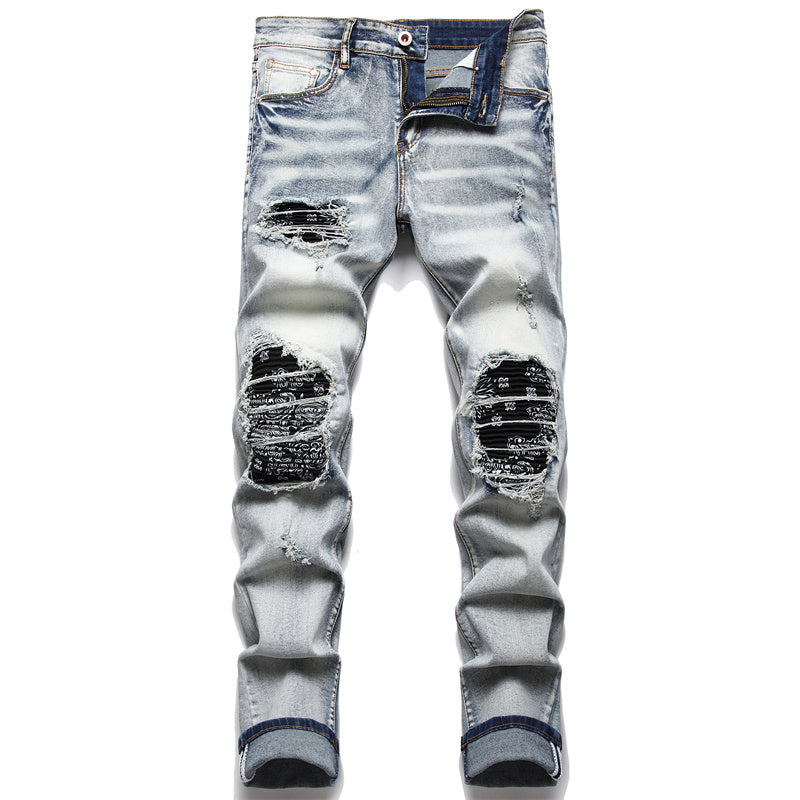 Driprime Streetwear Skinny Patched Biker Jeans (Men's)