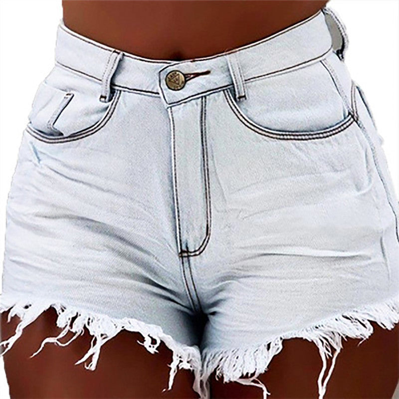 Driprime DimePiece TM. Mid-Waist Ripped Fringed Denim Shorts (Women's)