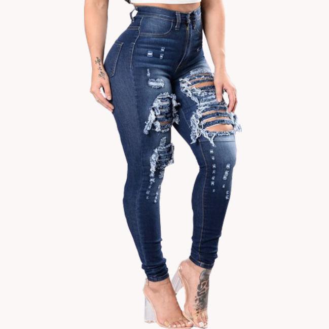 Driprime DimePiece TM. High Waist Ripped Denim Pants (Women's)