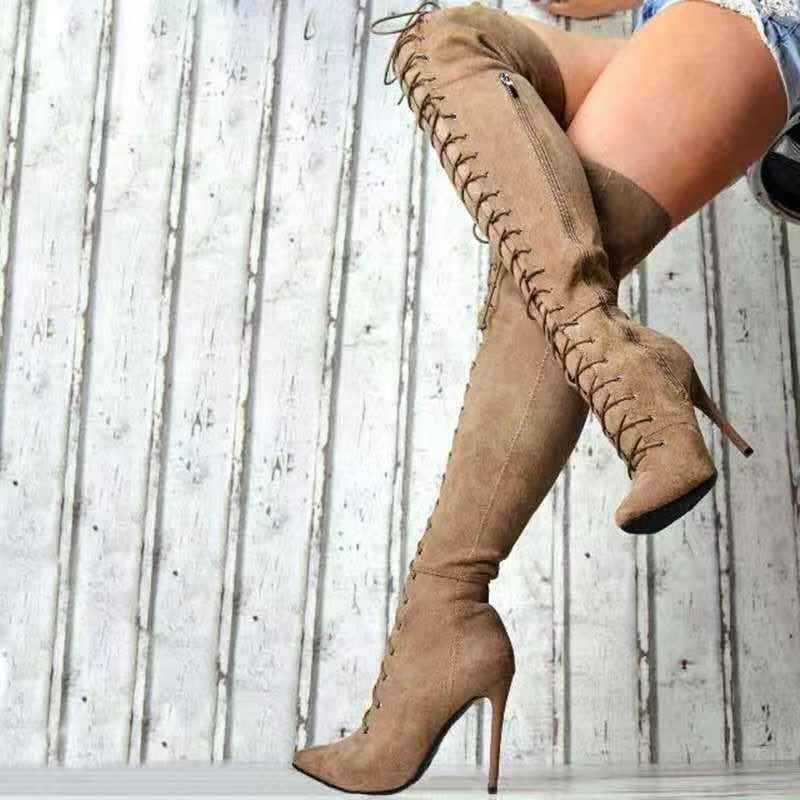 Driprime SuperModel TM. Stiletto Suede Laced Up (Boots Over Knees)